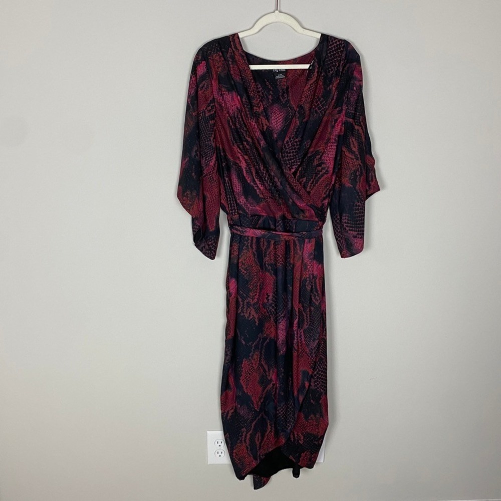 City Chic Snake Faux Wrap Dress Womens 20 Animal Print Midi Tie Mob Wife